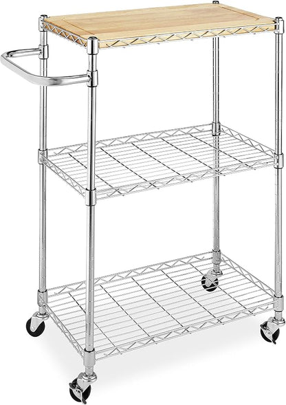 Whitmor Supreme Kitchen and Microwave Cart Wood & Chrome 13.25 x 27.5 x 33.5 by Whitmor