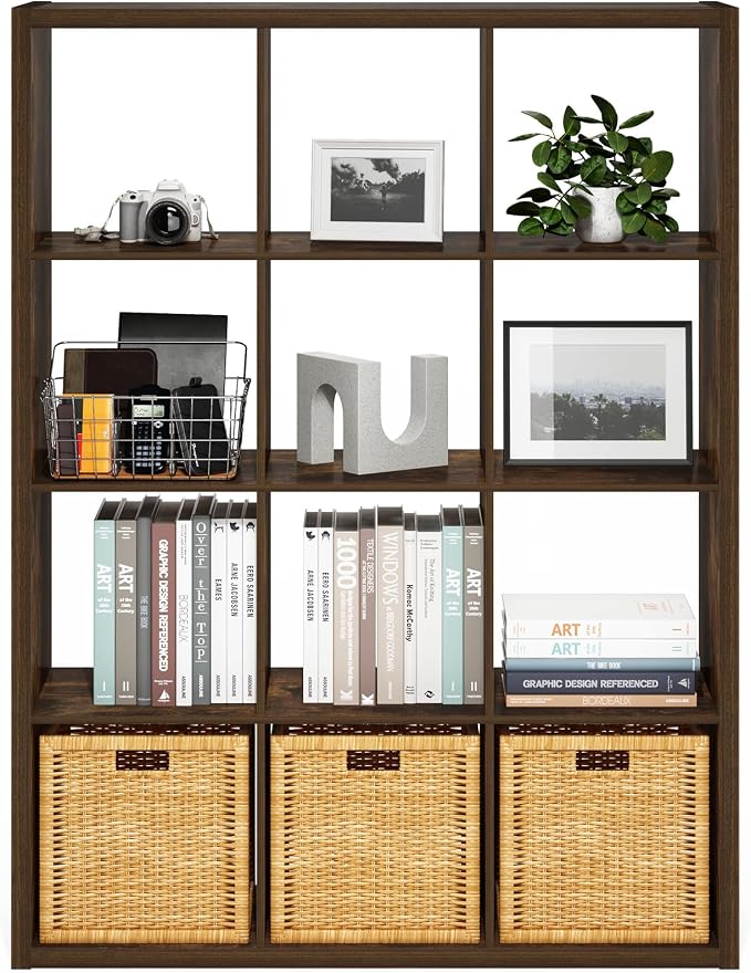 Furinno Cubicle Book Shelf, 12-Cube Bookshelf, Extra Thick Frame Reversible - Image 8