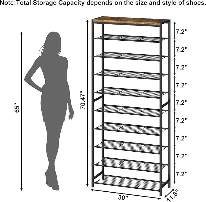HOMEFORT 10 Tiers Shoe Rack Organizer, Shoe Rack - Image 3
