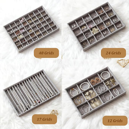Large Jewelry Drawer Organizer Trays Set of 4, Stackable Velvet Jewelry Trays - Image 5