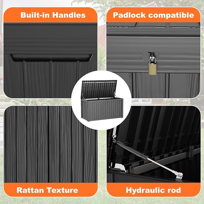 180 Gallon Large Deck Box, Resin Outdoor Storage Box - Image 3