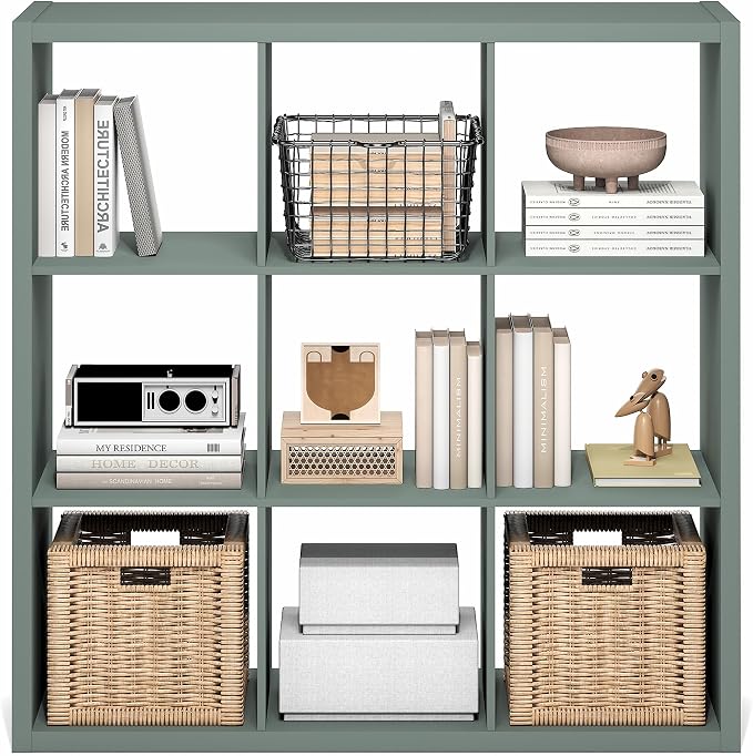 Furinno Cubicle 9-Cube Book Shelf, Extra Thick Frame Bookshelf, Sage Green | - Image 6