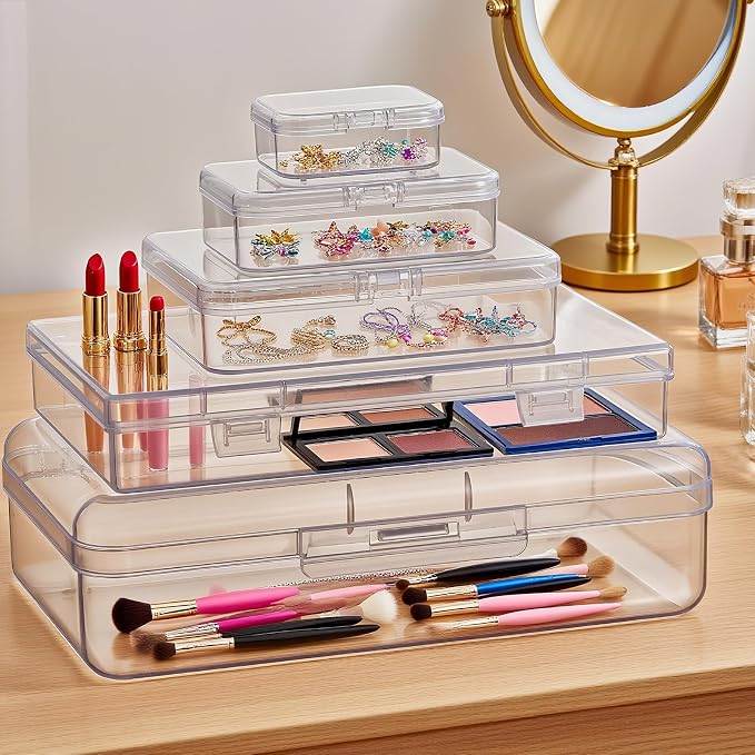 42 Pieces Mixed Sizes Rectangular Empty Mini Clear Plastic Organizer Box | - Image 7