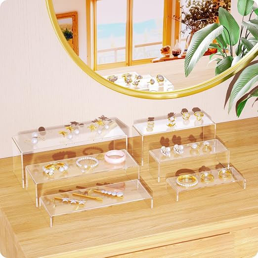 NIUBEE Acrylic Display Riser, 2 Set Clear Rectangular Stands - Image 2