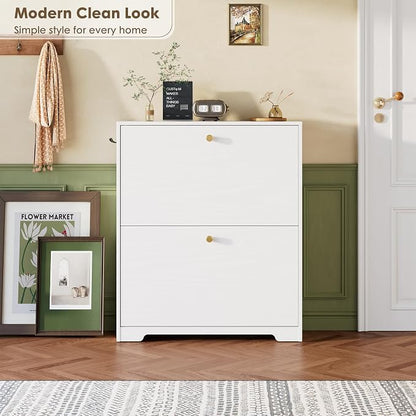 Nicetree Shoe Cabinet with 2 Flip Drawers, Narrow Shoe Organizer Cabinet - Image 3