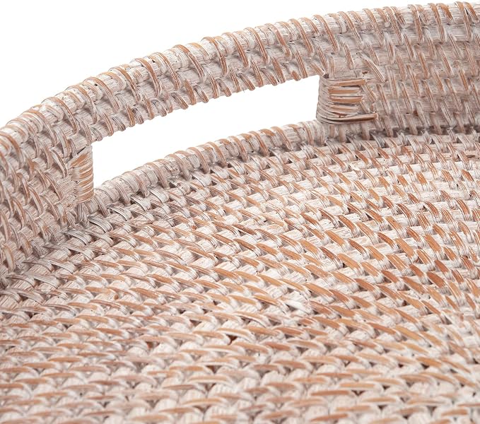 Coffee Table Tray Round Rattan Ottoman Tray Woven Serving Trays - Image 3