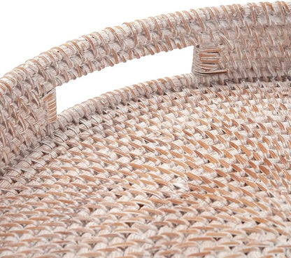 Coffee Table Tray Round Rattan Ottoman Tray Woven Serving Trays - Image 3