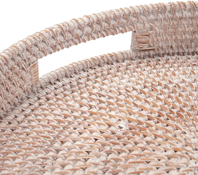 Coffee Table Tray Round Rattan Ottoman Tray Woven Serving Trays - Image 3