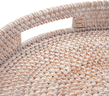 Coffee Table Tray Round Rattan Ottoman Tray Woven Serving Trays - Image 3