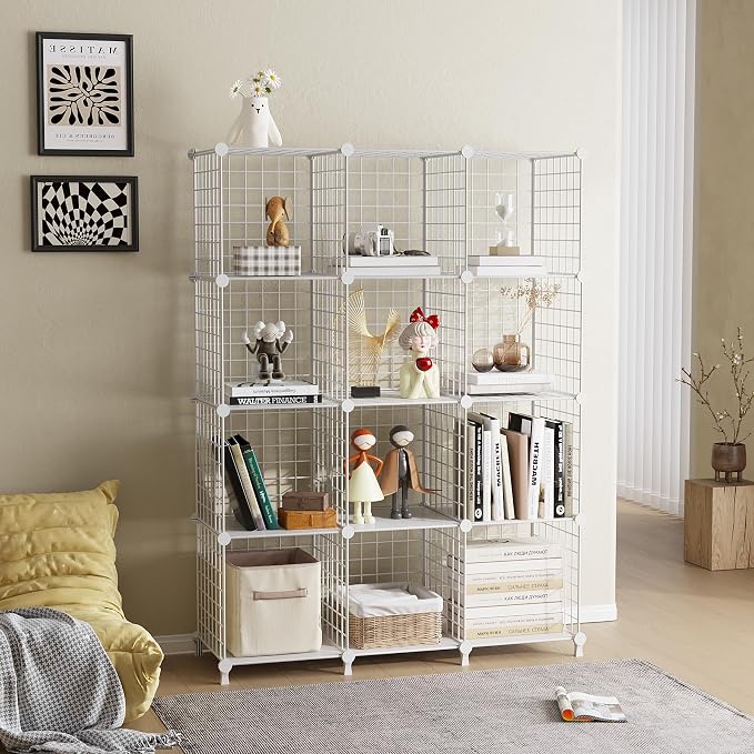 12-Cube Storage Organizer, Metal Wire Cube Shelving Unit, 11.8" L x 11.8" W x - Image 4
