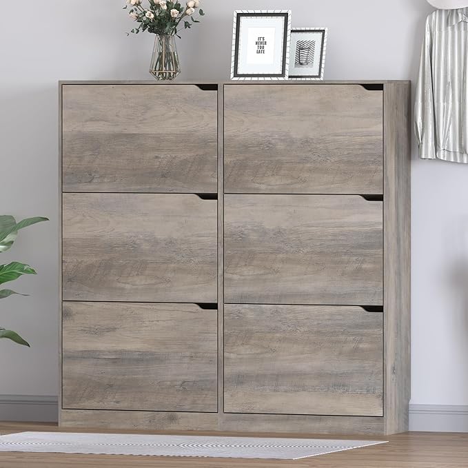BORNOON Shoe Cabinet with 6 Flip Drawers, Slim Narrow Shoe Storage Cabinet - Image 3