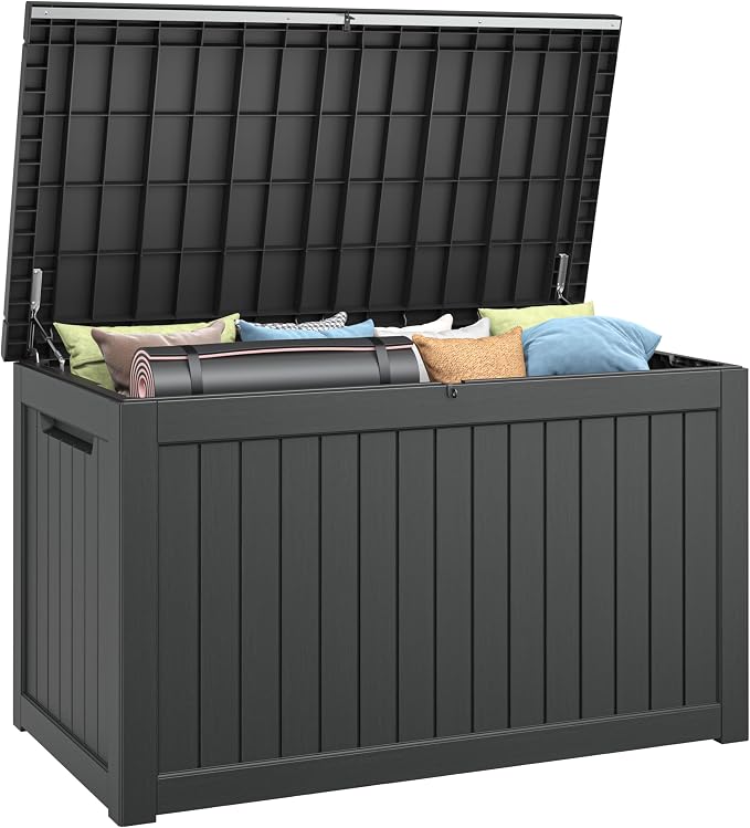 230 Gallon Large Resin deck box Waterproof, Outdoor Storage Bench, Patio by WTFGO