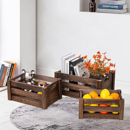 Set of 3 Nesting Wooden Crates, Small Rustic Farmhouse Wood Storage Boxes - Image 5