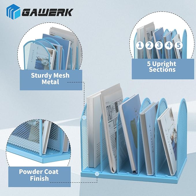5-Section Vertical Desktop Organizer, 5-Section Mesh File Folder Stand Sorter - Image 3