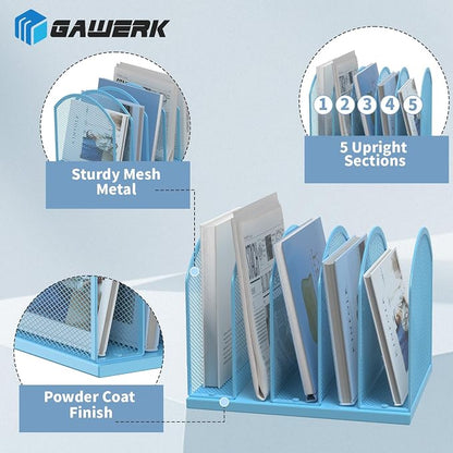 5-Section Vertical Desktop Organizer, 5-Section Mesh File Folder Stand Sorter - Image 3