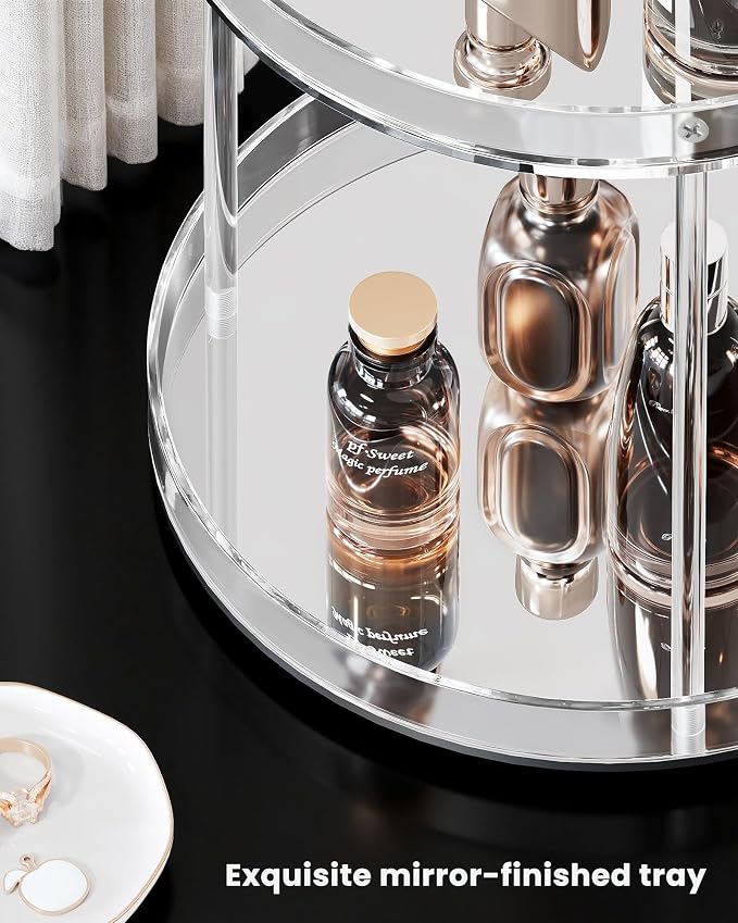 Lolalet 360 Degree Rotating Acrylic Perfume Organizer Stand, 2 Tiers Clear - Image 2