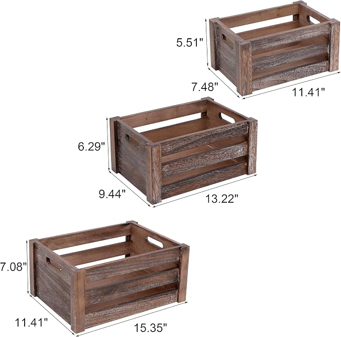 Set of 3 Nesting Wooden Crates, Small Rustic Farmhouse Wood Storage Boxes - Image 2