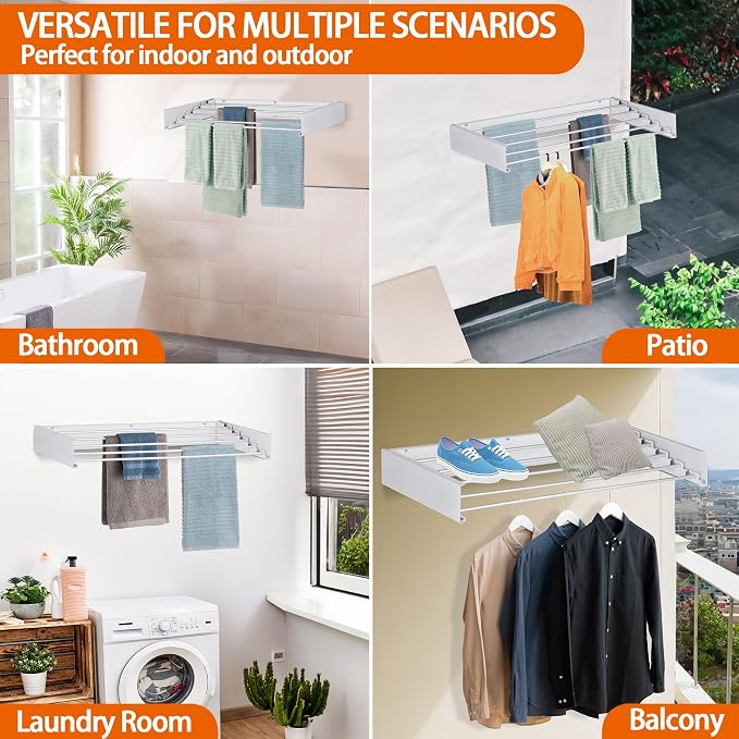 FOCHIER F Laundry Drying Rack Wall Mounted Clothes Drying Rack Collapsible - Image 2