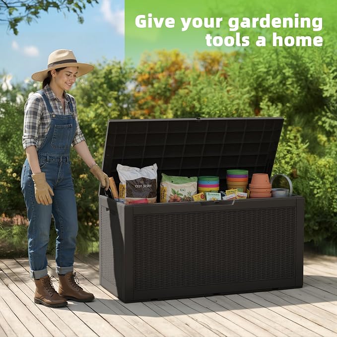 EasyUp 120 Gallon Outdoor Storage Box Waterproof, UV Resistant Resin Deck Box - Image 3