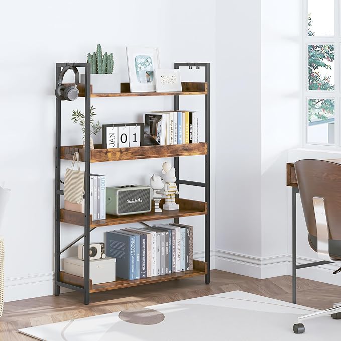 HCHQHS 4 Tier Bookshelf, Adjustable Industrial Bookcase, Vertical Tall Book - Image 7