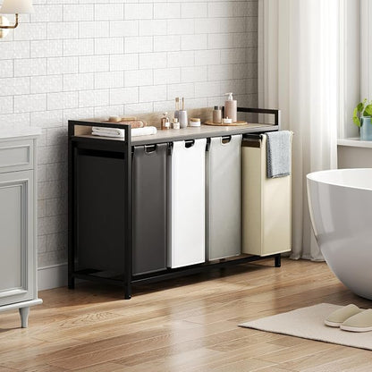 Laundry Hamper with Shelf, Laundry Basket 4 Section, Laundry Sorter with - Image 6