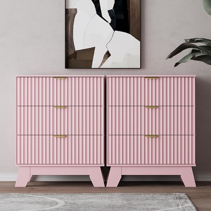 Pink Night Stand with 3 Drawers, Bedside Table & End Table, Farmhouse Night - Image 5