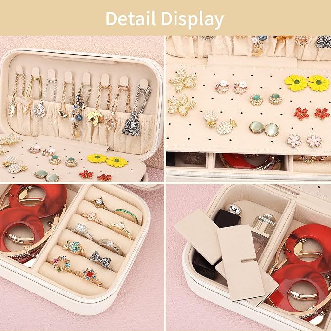 DesignSter Travel Jewelry Box, PU Leather Portable Jewelry Case, Small Jewelry - Image 4
