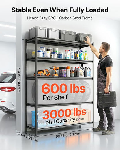 VEVOR Garage Shelving, 5-Tier Adjustable Storage Shelves, 3000 lbs Heavy Duty - Image 3