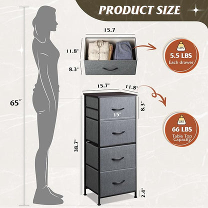 WLIVE Small Dresser Nightstand for Bedroom, 4 Drawers, Dark Grey | 4 vertical - Image 3