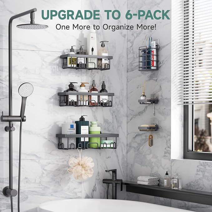 Veken Rustproof & Waterproof Shower Caddy 6-Pack, No Drilling Adhesive Shelves - Image 6