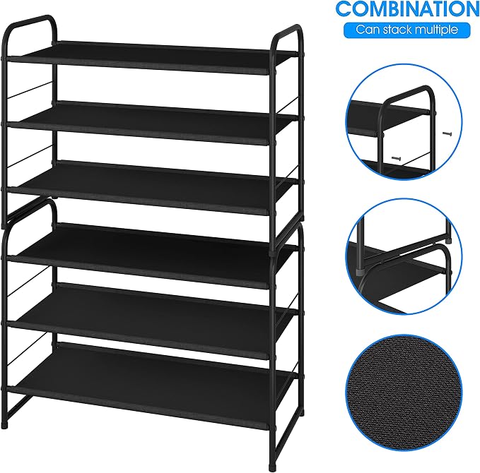 Simple Trending 3 Tier Stackable Shoe Rack, Expandable Adjustable Fabric Shoe - Image 4