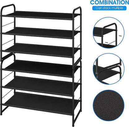 Simple Trending 3 Tier Stackable Shoe Rack, Expandable Adjustable Fabric Shoe - Image 4