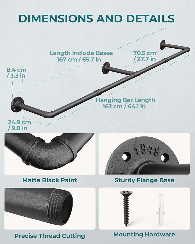 OROPY 65.7" Heavy Duty Industrial Pipe Clothes Rack - Image 4