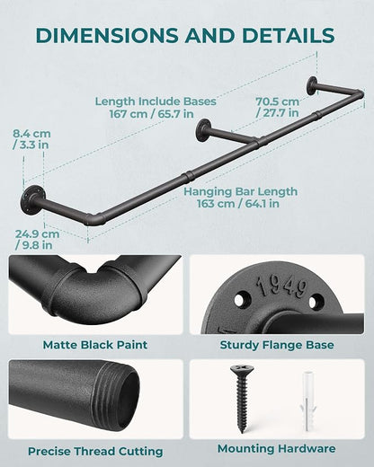 OROPY 65.7" Heavy Duty Industrial Pipe Clothes Rack - Image 4