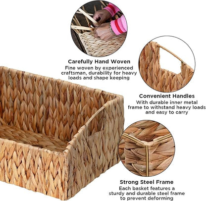 Ollieroo Natural Water Hyacinth Storage Baskets, Handwoven Wicker Storage Bins - Image 3