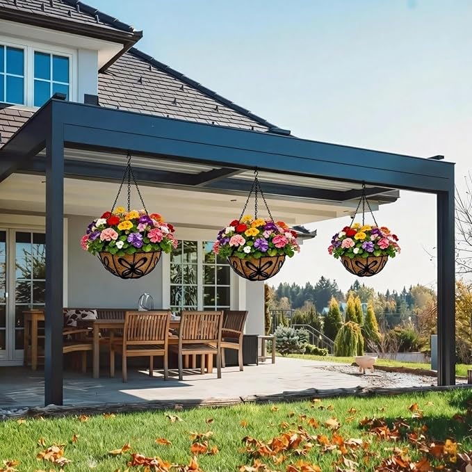 14 Inch Hanging Baskets for Plants Outdoor, 3 Pack Metal Wire Hanging Planters - Image 4