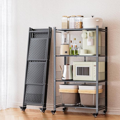 Folding Storage Shelves, 4-Tier Metal Foldable Shelf Shelving Rack Organizer On by Unknown
