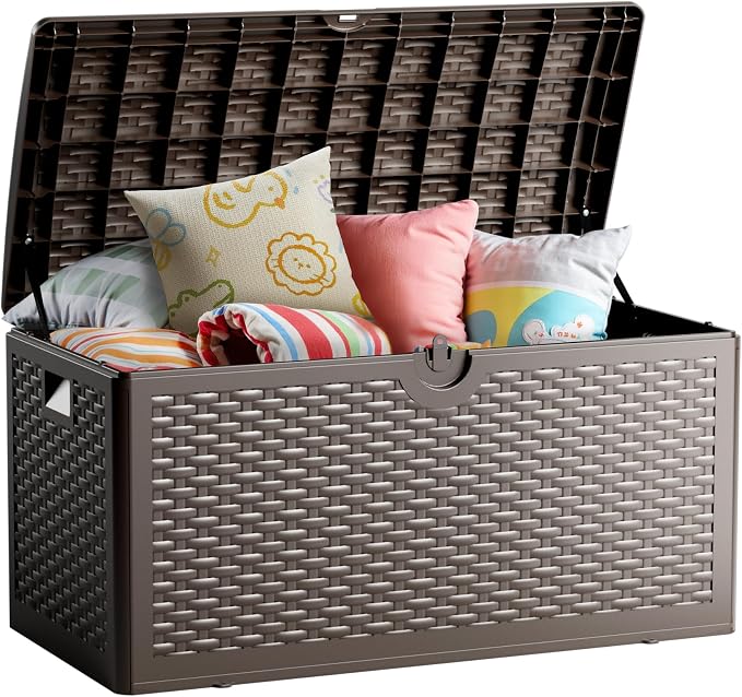 80 Gallon Deck Box, Double Layer Waterproof Resin Outdoor Indoor Storage Box by Unknown