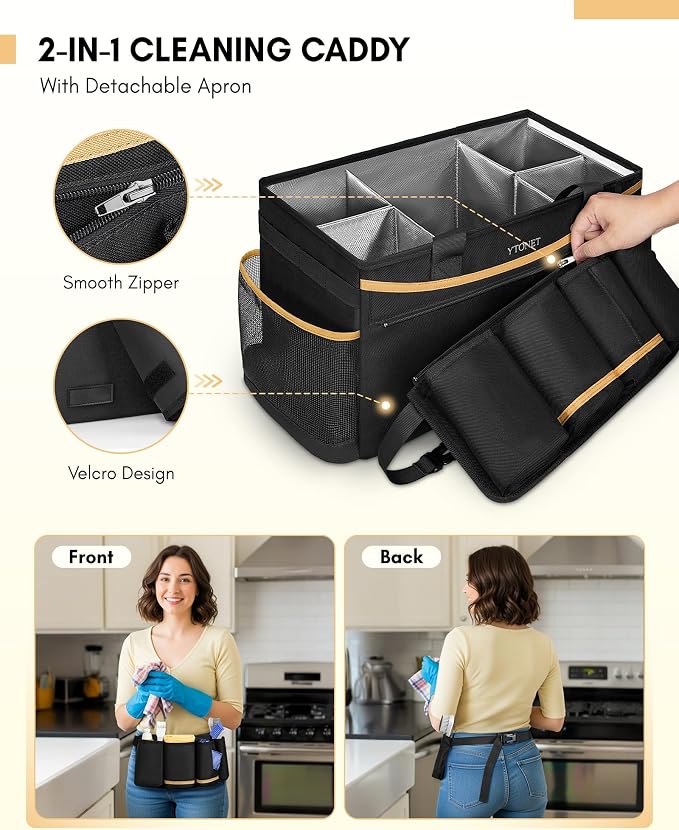 Ytonet Cleaning Caddy Bag with Detachable Apron, Extra Large Cleaning Supplies - Image 4
