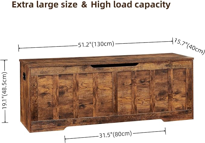 VANKILEY 51.2" Storage Chest Extra Large, Wooden Storage Bench, Rustic Brown | - Image 3