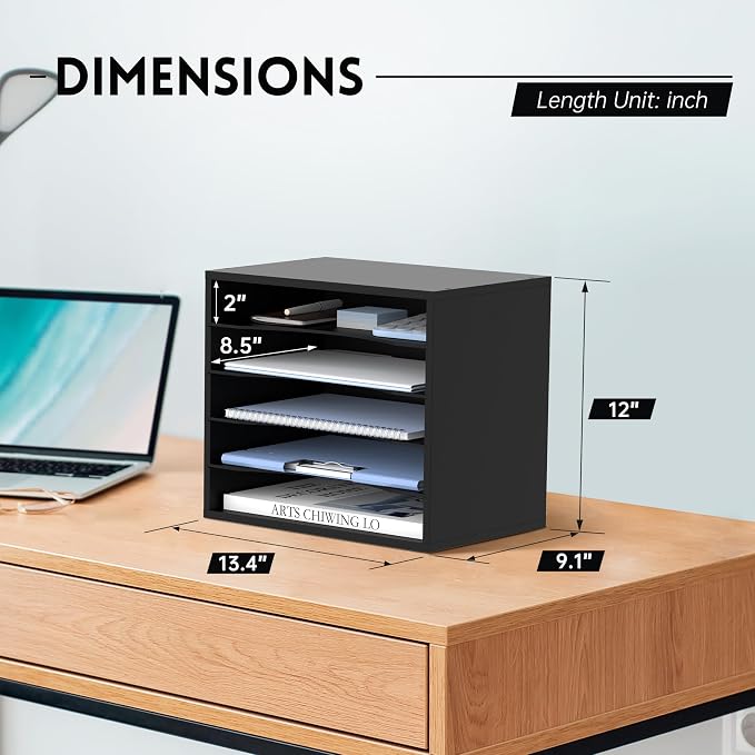 5 Tier Wood Desk Organizer, Mail Sorter and Paper Organizer - Image 3