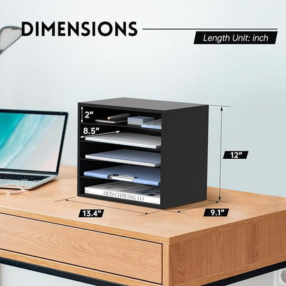 5 Tier Wood Desk Organizer, Mail Sorter and Paper Organizer - Image 3