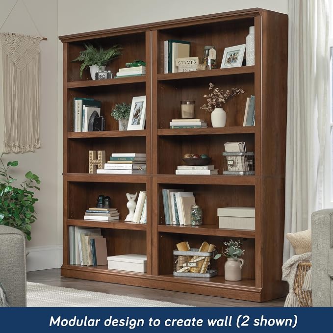 Sauder 5-Shelf Split Bookcase/ Book shelf, Oiled Oak finish - Image 5