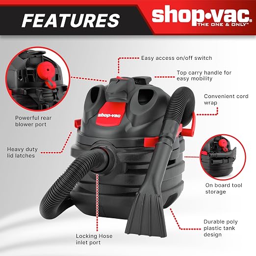 Shop-Vac 5 Gallon 6.0 Peak HP Portable Wet/Dry Vacuum, 1-1/2 Inch Diameter x 8 - Image 4