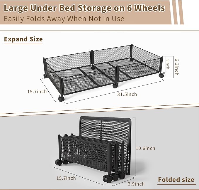 Under Bed Storage on Wheels, Upgraded 31.5 inch Large Rolling Under Bed Storage - Image 7