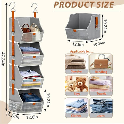 Fabric 4 Tier Hanging Closet Organizers Heavy Duty Shelf Hanging Storage Towel - Image 2