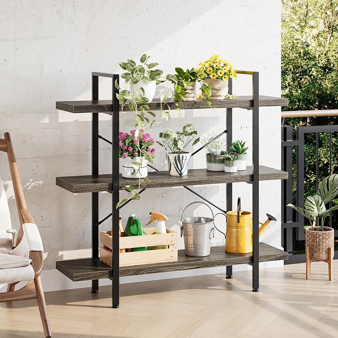 Heavy Duty 3-Tier Industrial Bookcase, 120lbs Shelf Capacity, Rustic Shelving - Image 5