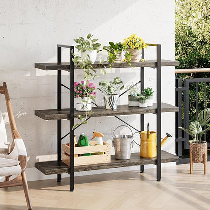Heavy Duty 3-Tier Industrial Bookcase, 120lbs Shelf Capacity, Rustic Shelving - Image 5