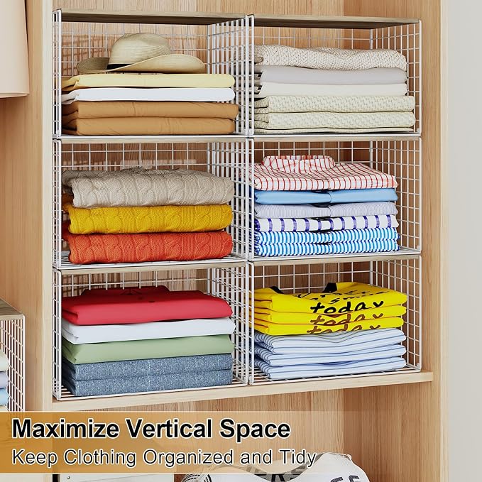 6 Pack Closet Organizers And Storage, Stackable Closet Shelf Organizer Storage - Image 4