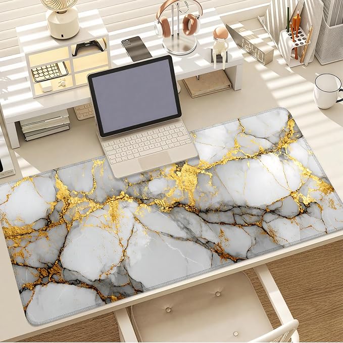 White Marble Mouse Pad – Large Extended Desk Mat 35.43 x 15.75 in – Elegant - Image 7